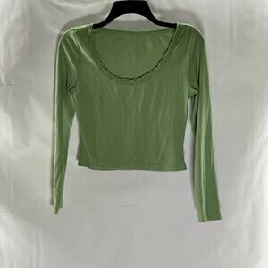 SHEIN Women's Olive Green Long Sleeve Ribbed Scoop Neck Top SZ XS US 2